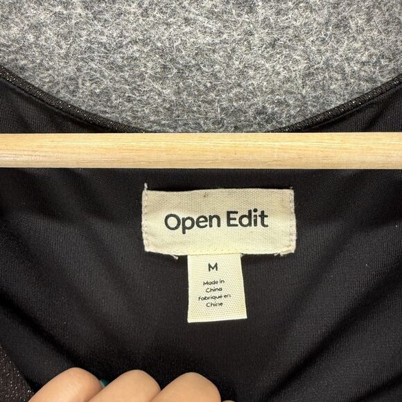 Open Edit Dress Women M Medium Black Sheath Midi V-Neck Sleeveless Lined Casual - Picture 3 of 7